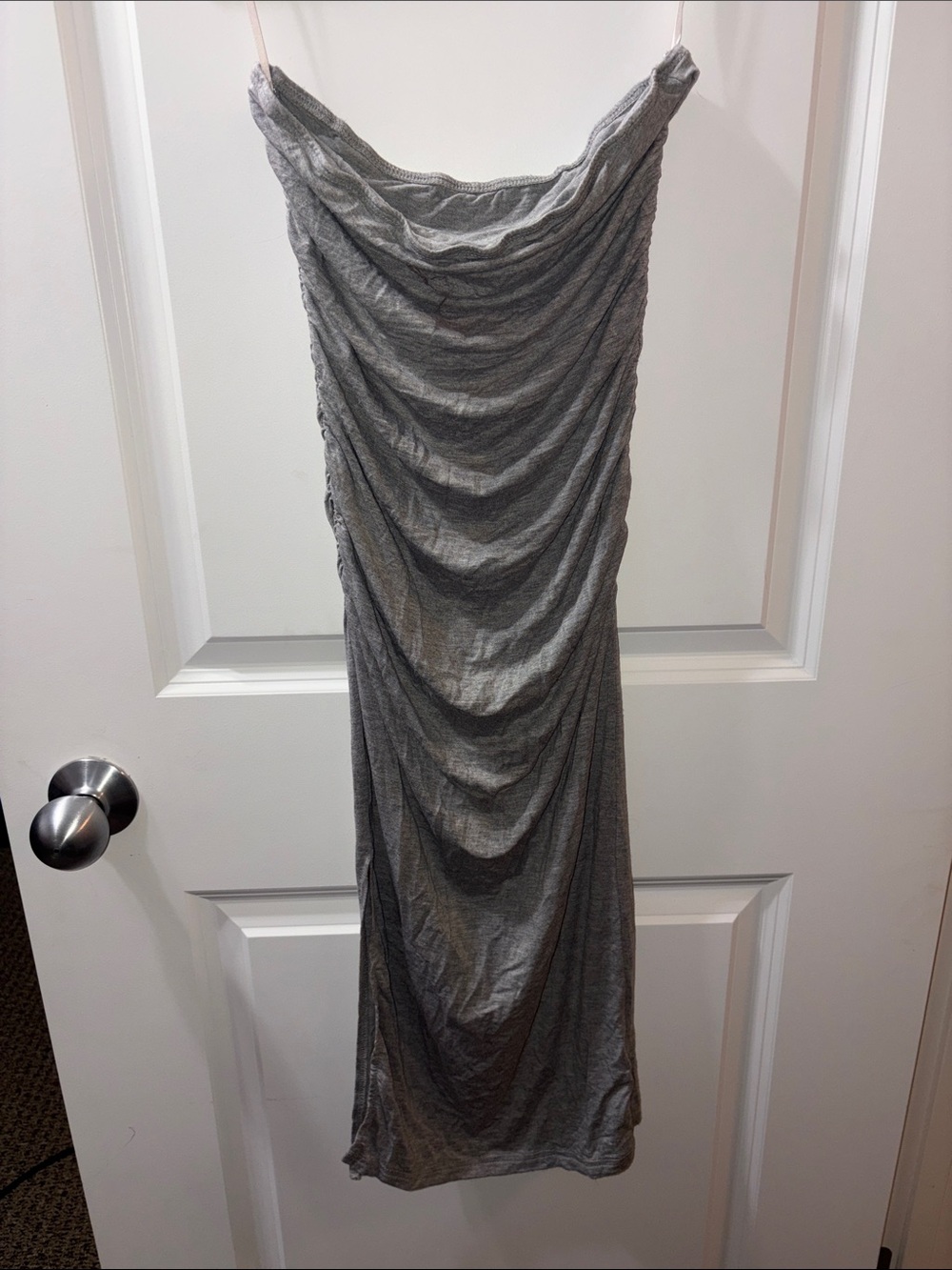 SHEIN Gray Ruched Strapless Midi Dress